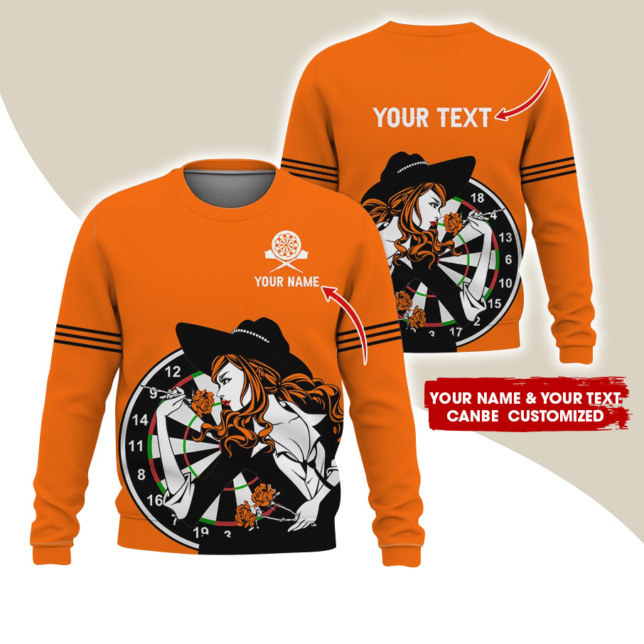 Customized Name & Text Darts Sweatshirt, Personalized Name Sexy Girl Plays Darts Sweatshirt For Men & Women - Gift For Darts Lovers, Darts Players