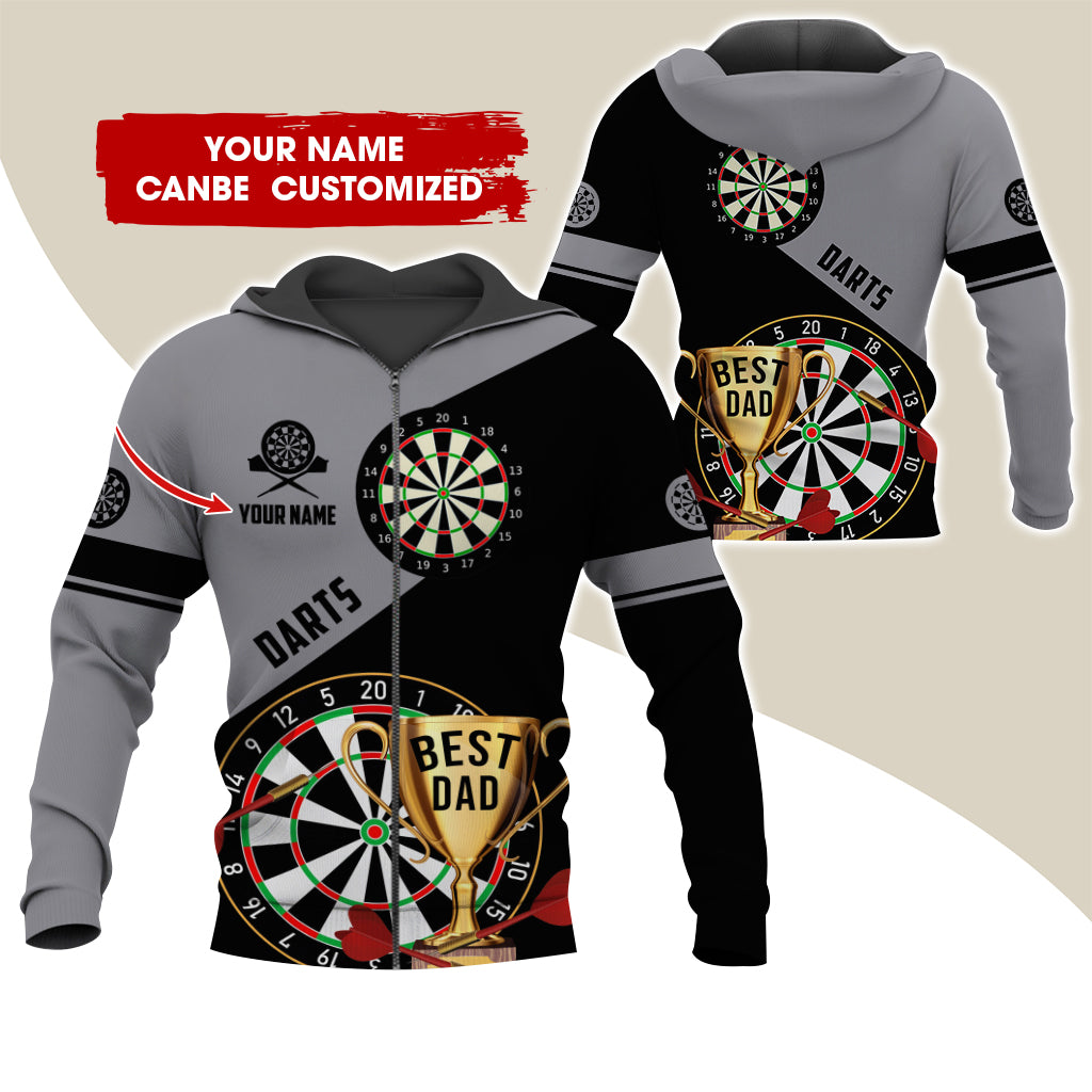 Customized Name Darts Premium Zip Hoodie , Personalized Name Best Dad Darts Zip Hoodie For Men & Women - Gift For Darts Lovers, Darts Players