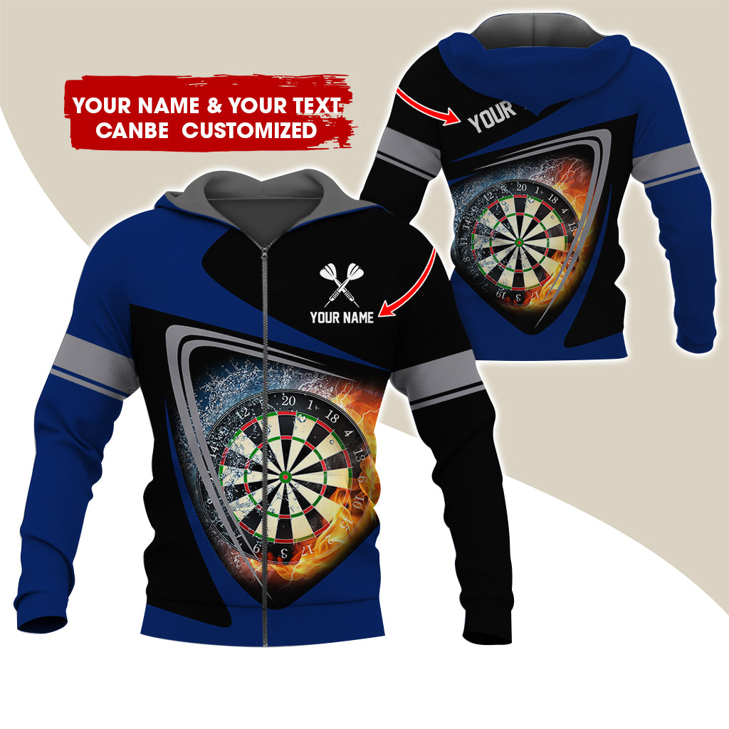 Personalized Name & Text Darts Premium Zip Hoodie, Custom Fire Dartboard Zip Hoodie For Men & Women - Gift For Darts Lovers, Darts Players