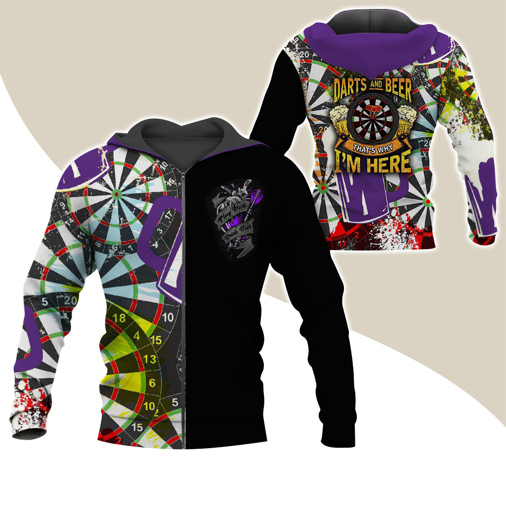 Darts Premium Zip Hoodie, Darts & Beer That’s Why I’m Here Zip Hoodie For Men & Women - Gift For Darts Lovers, Darts Players