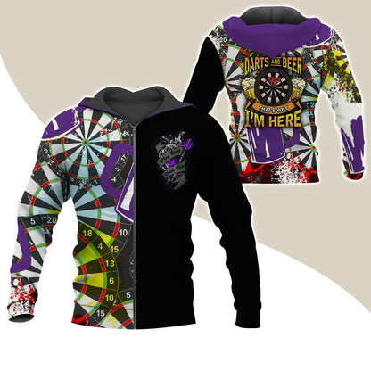 Darts Premium Zip Hoodie, Darts & Beer That’s Why I’m Here Zip Hoodie For Men & Women - Gift For Darts Lovers, Darts Players