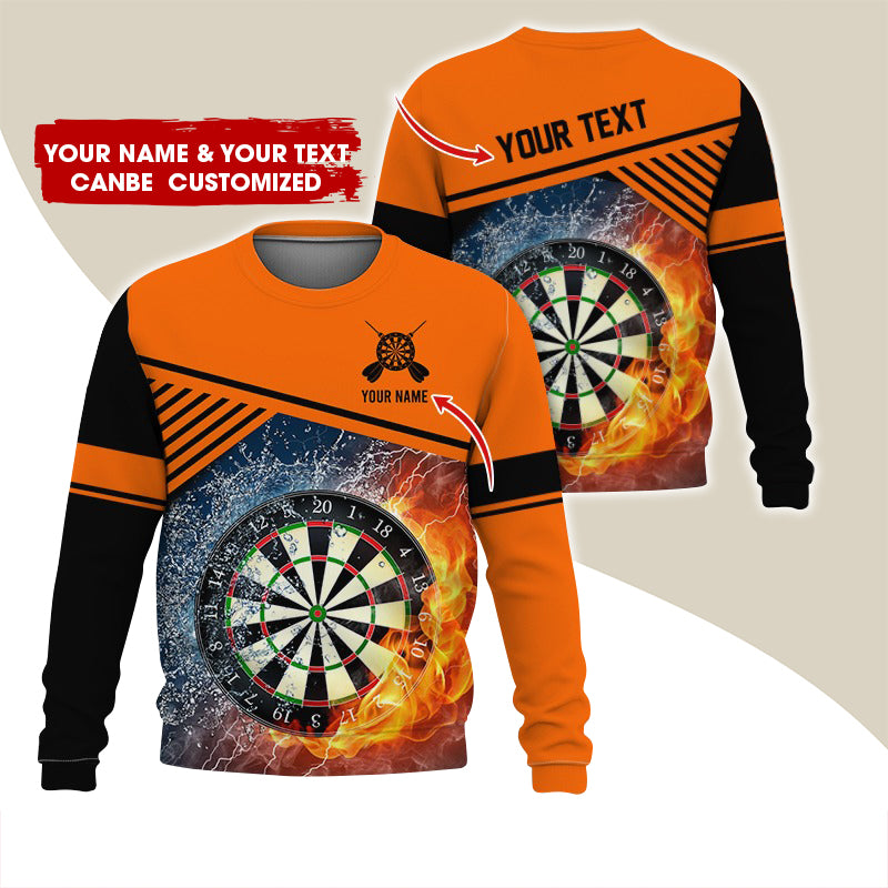 Customized Name & Text Darts Sweatshirt, Personalized Ice & Flame Dartboard For Men & Women - Gift For Darts Lovers, Darts Players
