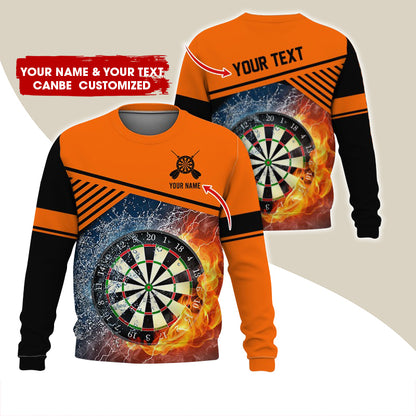 Customized Name & Text Darts Sweatshirt, Personalized Ice & Flame Dartboard For Men & Women - Gift For Darts Lovers, Darts Players