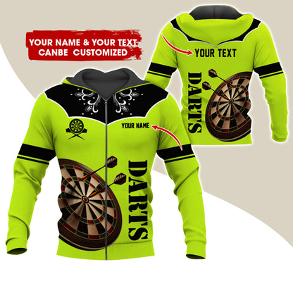 Customized Name & Text Darts Premium Zip Hoodie, Personalized Dartboard Zip Hoodie For Men & Women - Gift For Darts Lovers, Darts Players