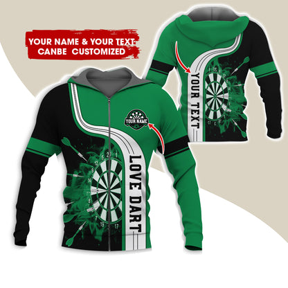 Custom Name & Text Darts Premium Zip Hoodie, Personalized Name Love Dart Zip Hoodie For Men & Women - Gift For Darts Lovers, Darts Players