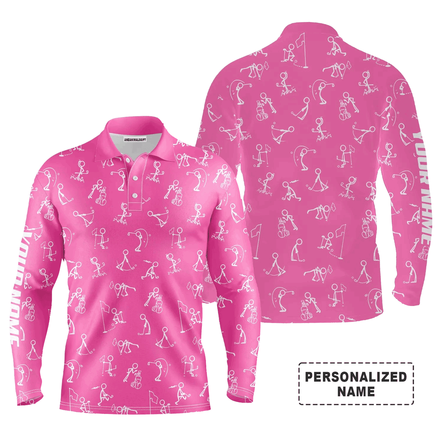 Custom Golf Long Sleeve Men Polo Shirt, Custom Name funny Golf Pattern Wear Apparel- Personalized Sports Gift For Men, Golf Lovers