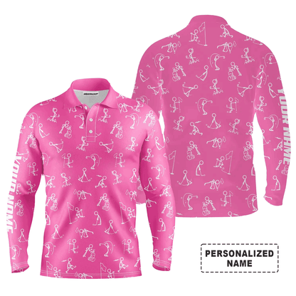 Custom Golf Long Sleeve Men Polo Shirt, Custom Name funny Golf Pattern Wear Apparel- Personalized Sports Gift For Men, Golf Lovers