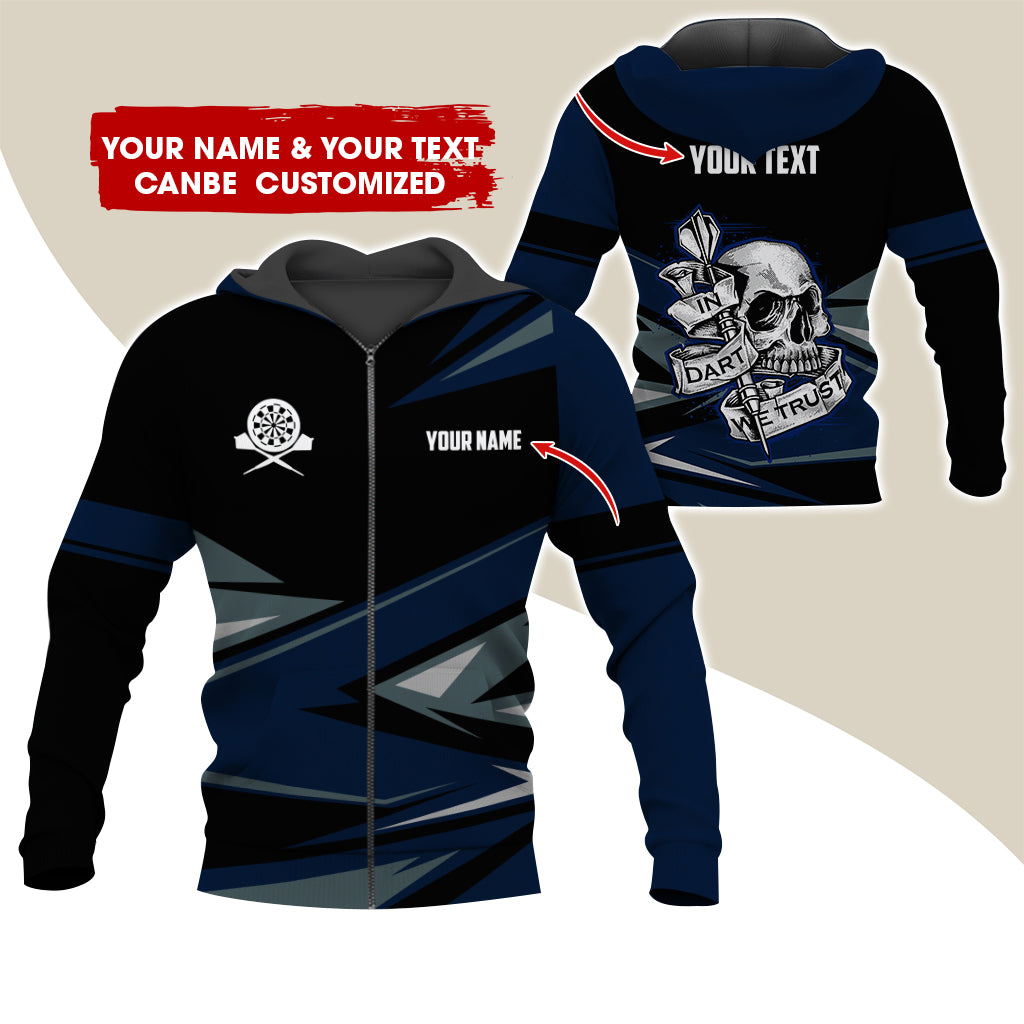 Personalized Name & Text Darts Premium Zip Hoodie, Customized Name Skull In Darts Zip Hoodie For Men & Women - Gift For Darts Lovers, Darts Players