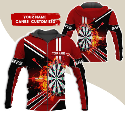 Customized Name Darts Premium Zip Hoodie, Personalized Dartboard In Flame Zip Hoodie For Men & Women - Gift For Darts Lovers, Darts Players
