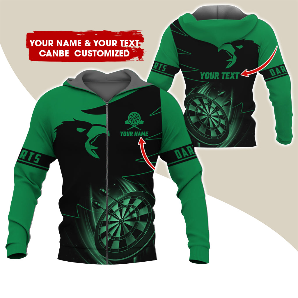 Customized Name & Text Eagle Darts Premium Zip Hoodie, Personalized Dartboard Zip Hoodie For Men & Women - Gift For Darts Lovers, Darts Players