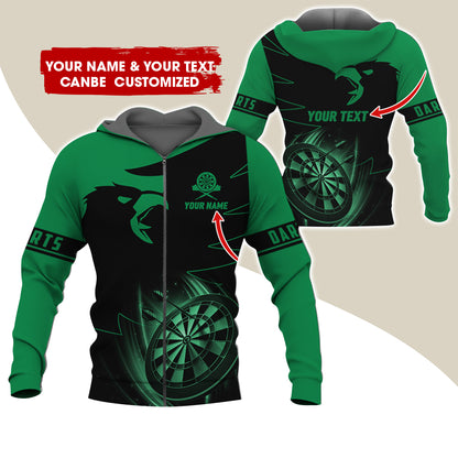 Customized Name & Text Eagle Darts Premium Zip Hoodie, Personalized Dartboard Zip Hoodie For Men & Women - Gift For Darts Lovers, Darts Players