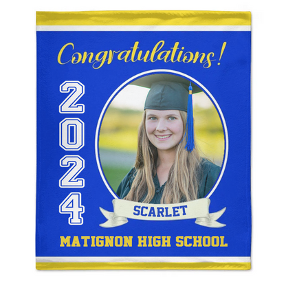 Personalized Graduation Blanket 2024 Graduate, Custom Photo, Name And School, Perfect Gifts for Graduation
