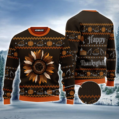 Happy Thanksgiving Sunflower Pumpkin Urly Sweater, Christmas Sweater For Men & Women - Perfect Gift For New Year, Winter, Christmas, Thanksgiving