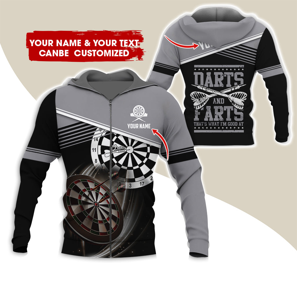 Personalized Name & Text Darts Premium Zip Hoodie, Custom Name Darts And Farts Zip Hoodie For Men & Women - Gift For Darts Lovers, Darts Players