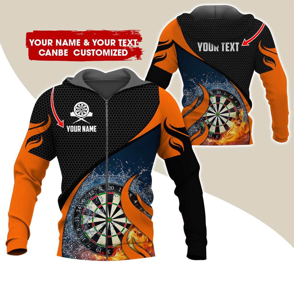 Custom Name Darts Premium Zip Hoodie, Customized Honeycomb Pattern Dartboard Flame Zip Hoodie For Men & Women - Gift For Darts Lovers, Darts Players
