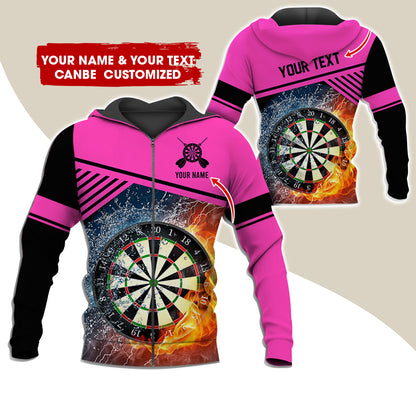 Custom Name & Text Darts Premium Zip Hoodie, Customized Ice & Fire Dartboard Zip Hoodie For Men & Women - Gift For Darts Lovers, Darts Players