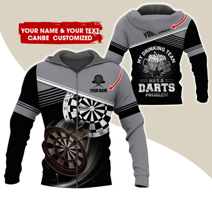 Personalized Name & Text Beer Darts Premium Zip Hoodie, Customized My Drinking Team Zip Hoodie For Men & Women - Gift For Darts Lovers, Darts Players