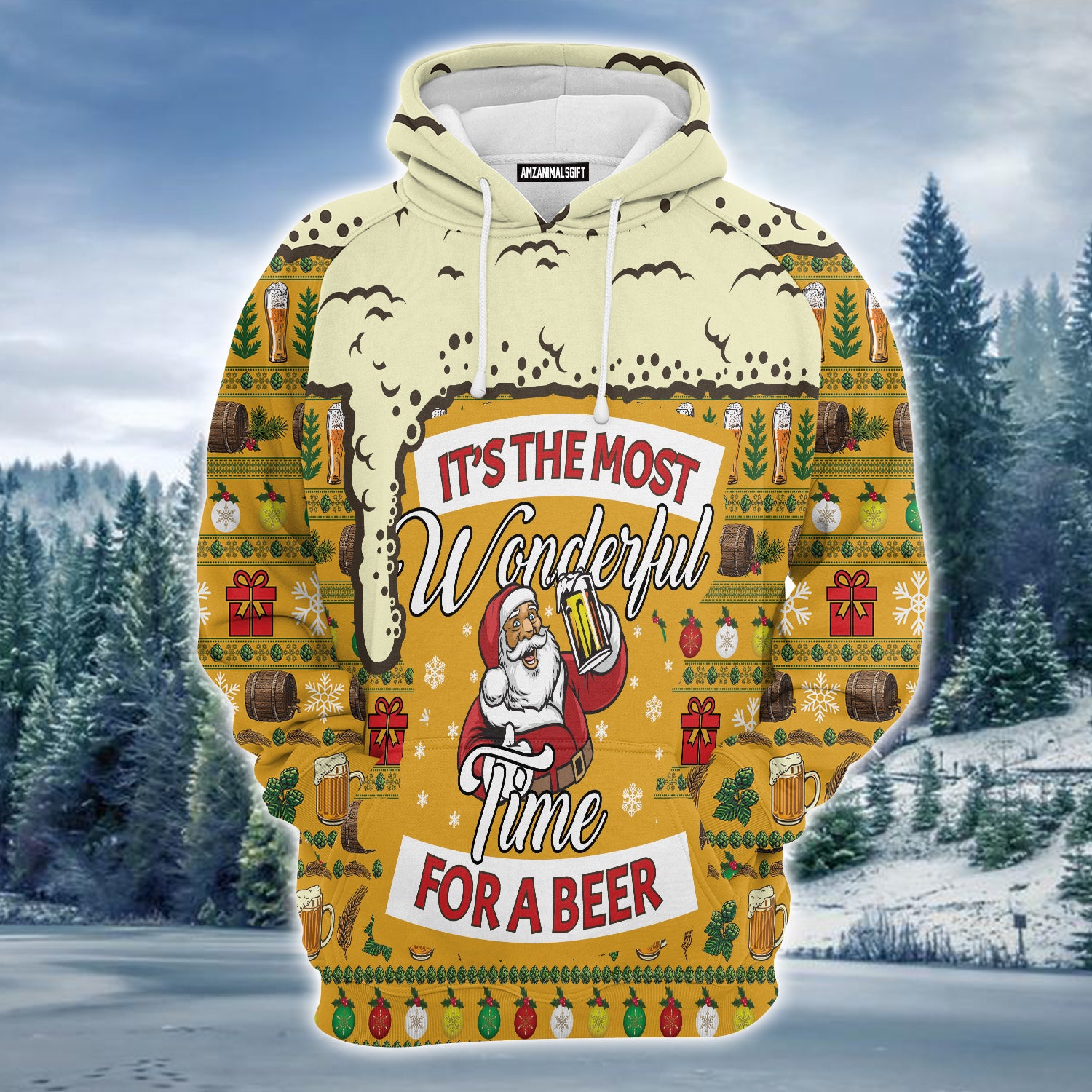 Santa Claus Premium Christmas Hoodie, It's Most Wonderful Time For Beer Unisex Hoodie For Men & Women - Perfect Gift For Christmas, Beer Lovers