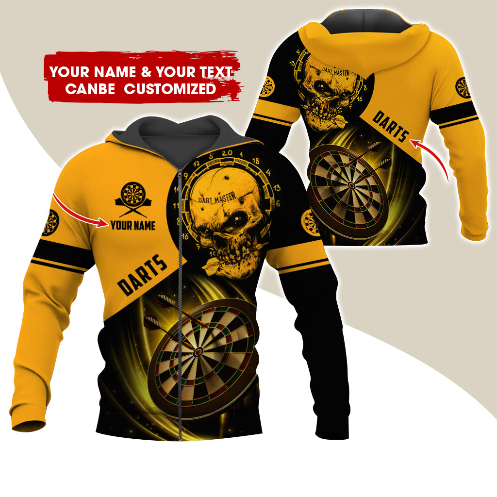 Customized Name Skull Darts Premium Zip Hoodie , Personalized Name Darts Master Zip Hoodie For Men & Women - Gift For Darts Lovers, Darts Players