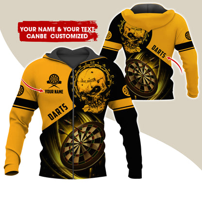 Customized Name Skull Darts Premium Zip Hoodie , Personalized Name Darts Master Zip Hoodie For Men & Women - Gift For Darts Lovers, Darts Players