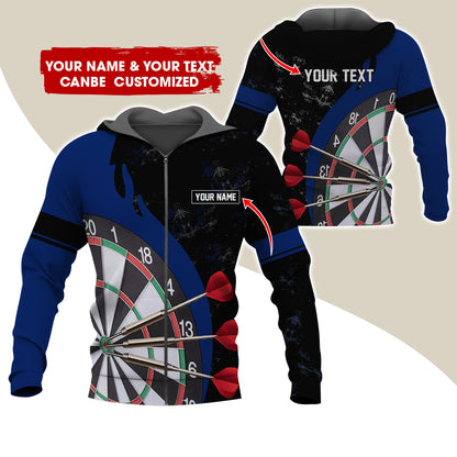 Personalized Name & Text Darts Premium Zip Hoodie, Custom Name Darts Team Zip Hoodie For Men & Women - Gift For Darts Lovers, Darts Players