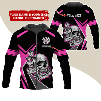 Custom Name & Text Darts Premium Zip Hoodie, Personalized Skull Play Darts Zip Hoodie For Men & Women - Gift For Darts Lovers, Darts Players