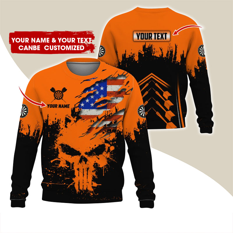Customized Name & Text Darts Sweatshirt, Personalized Darts American Flag Sweatshirt For Men & Women - Gift For Darts Lovers, Darts Players