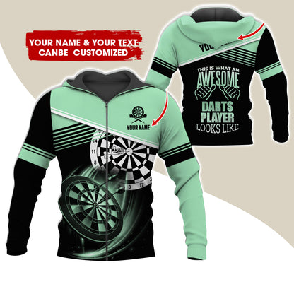 Customized Name & Text Darts Premium Zip Hoodie, Personalized Awesome Darts Player Zip Hoodie For Men & Women - Gift For Darts Lovers, Darts Players