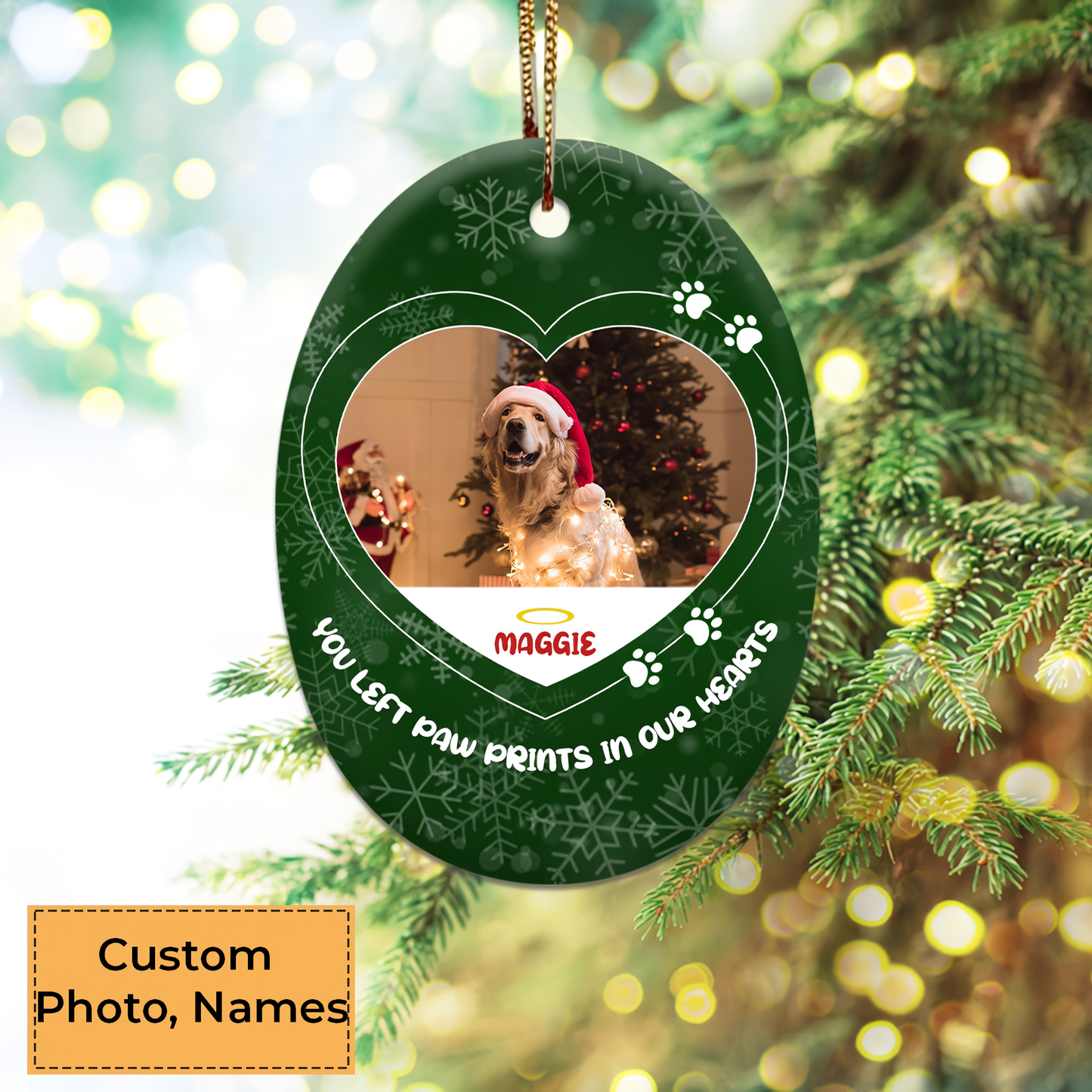 Custom Dog Photo Ceramic Ornament, Custom Pet Photo Ornament, You Left Paw Prints In Our Heart - Christmas Ornament Gift For Dog Lovers, Pet Lovers