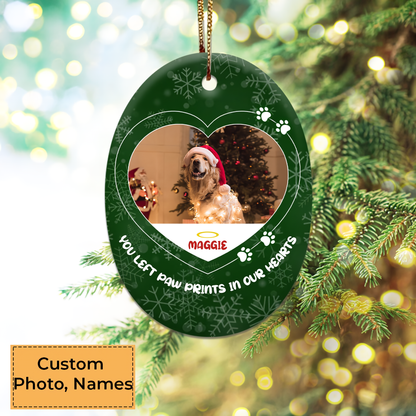 Custom Dog Photo Ceramic Ornament, Custom Pet Photo Ornament, You Left Paw Prints In Our Heart - Christmas Ornament Gift For Dog Lovers, Pet Lovers