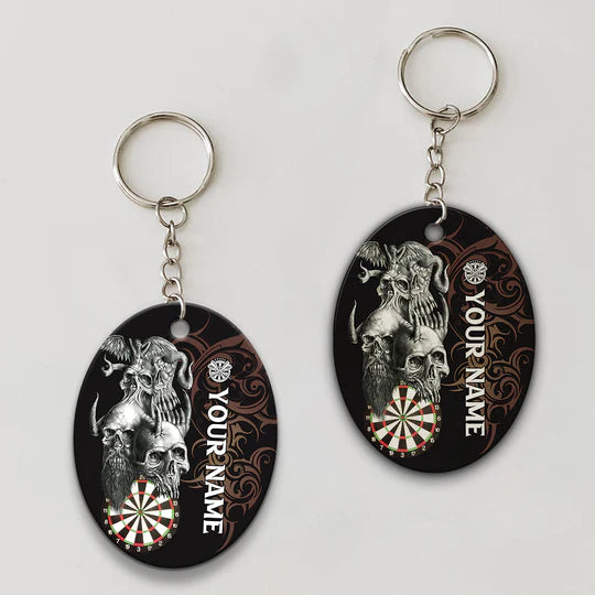 Skull Dartboard Personalized Name 3D Dragon And Darts Acrylic Keychain - Christmas Gift For Darts Lovers, Darts Team Players
