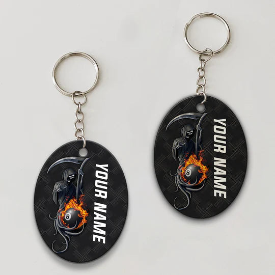 Grim Reaper Billiard Pool 8 Ball Hello Darkness Customized Name Acrylic Keychain - Christmas Gift For Billiard Lovers, Billiard Players