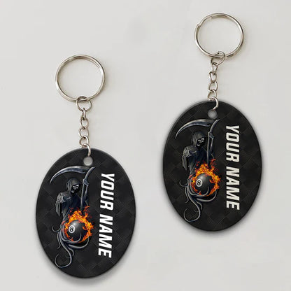 Grim Reaper Billiard Pool 8 Ball Hello Darkness Customized Name Acrylic Keychain - Christmas Gift For Billiard Lovers, Billiard Players