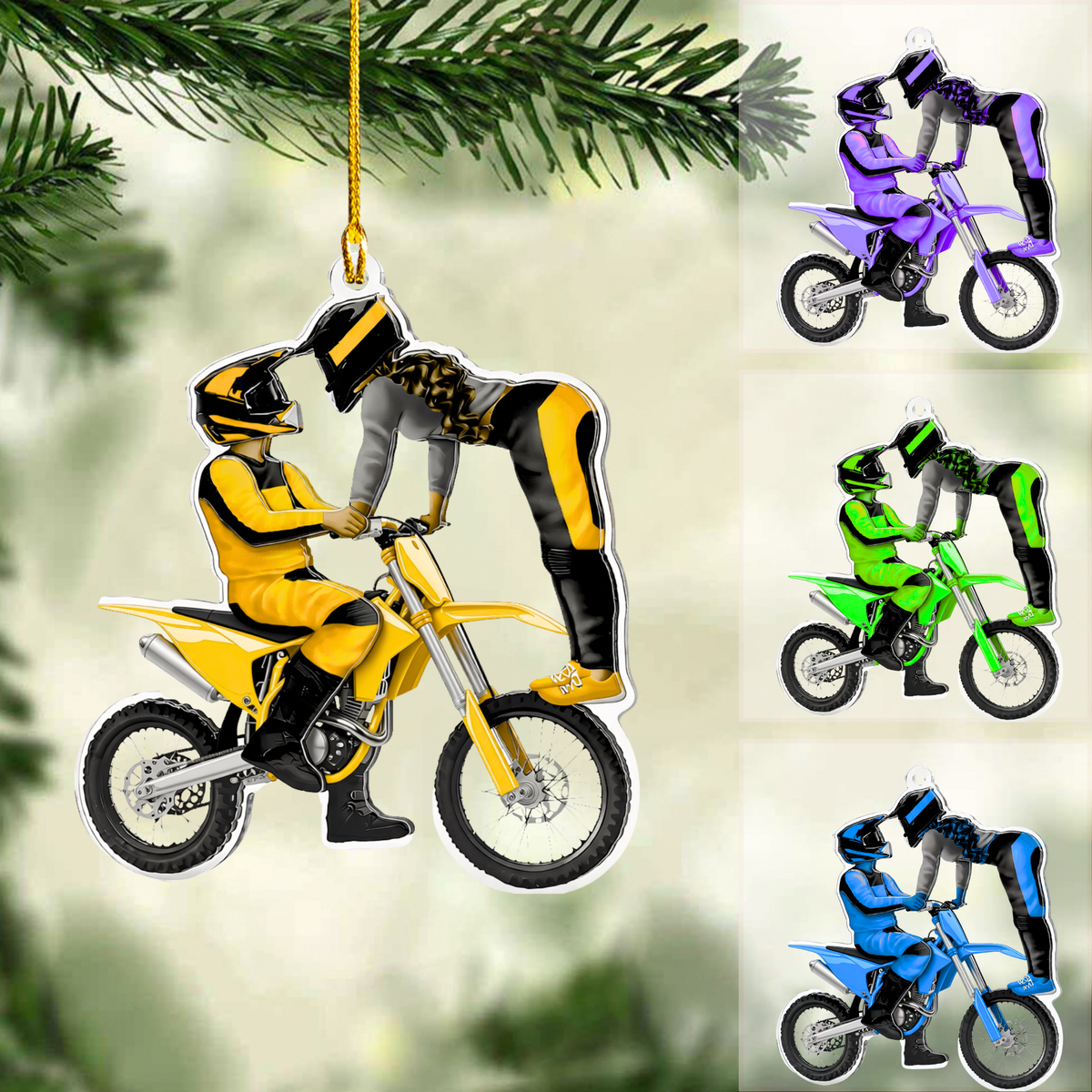 Personalized Motocross Christmas Ornament, Couple Motocross Rider, Custom Ornament Christmas Gift, Keychain Motocross, Car Ornament Motocross