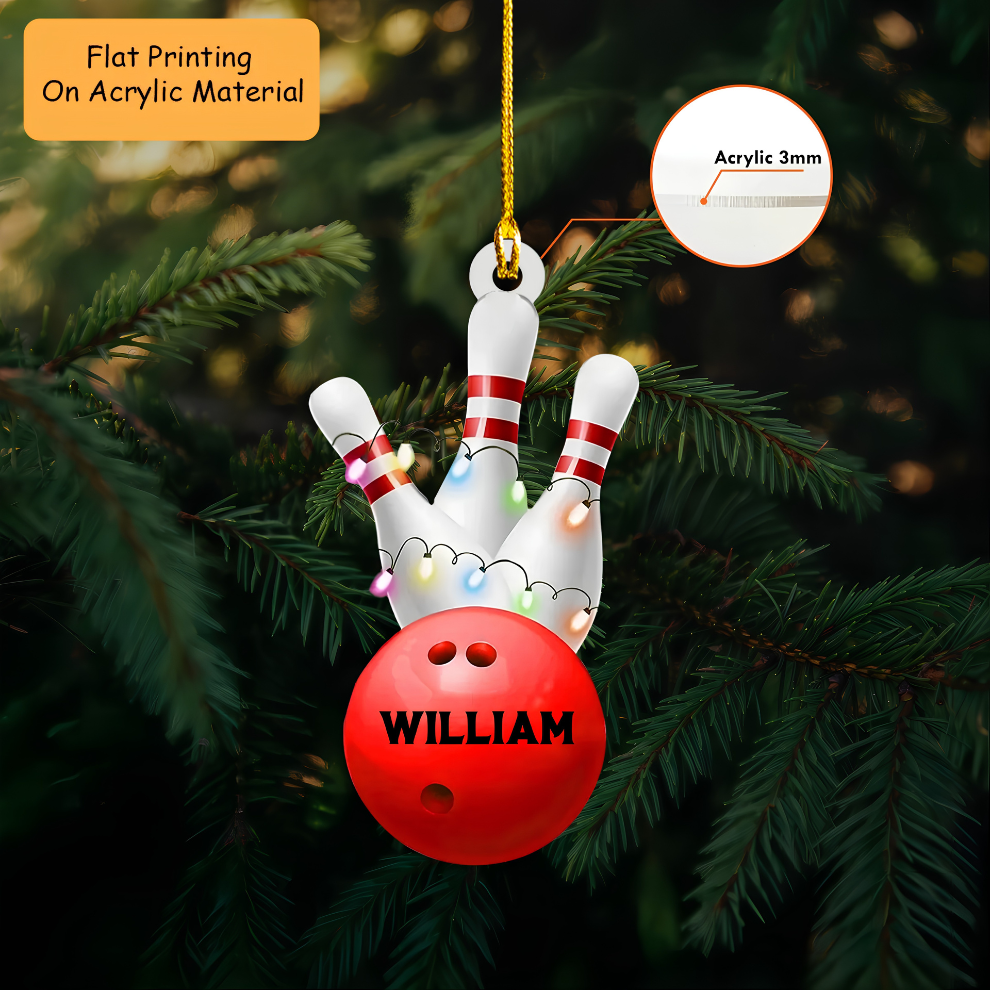 Personalized Bowling Ball Holding Pins Acrylic Ornament, Bowling Keychain, Car Ornament, Christmas Ornament Gifts
