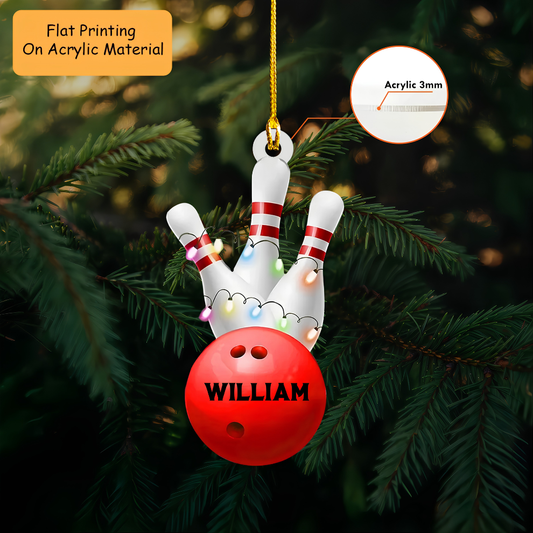 Personalized Bowling Ball Holding Pins Acrylic Ornament, Bowling Keychain, Car Ornament, Christmas Ornament Gifts