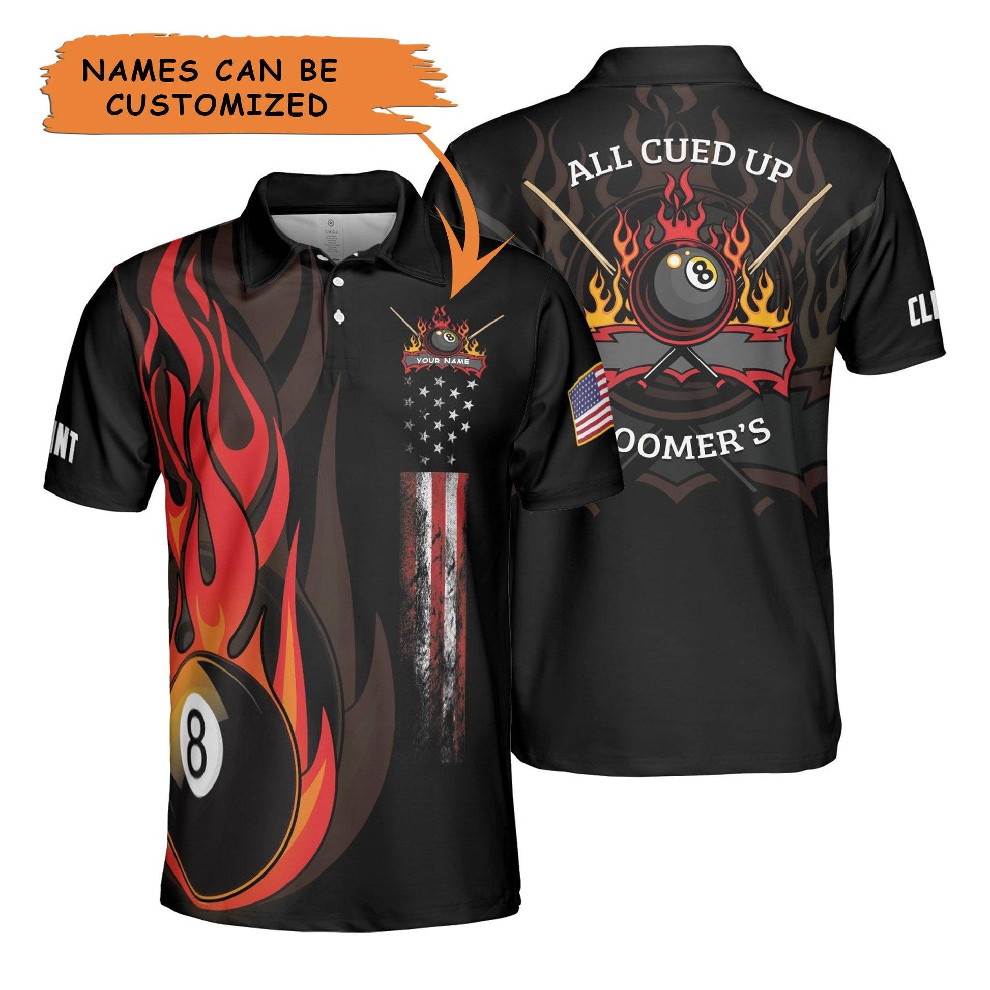 8 Ball Pool Billiards Custom Name Men Polo Shirts, Personalized Men Polo Shirt, All Cued Up Boomer's Custom Polo Shirt - Best Gift For Billiards Lovers - Amzanimalsgift