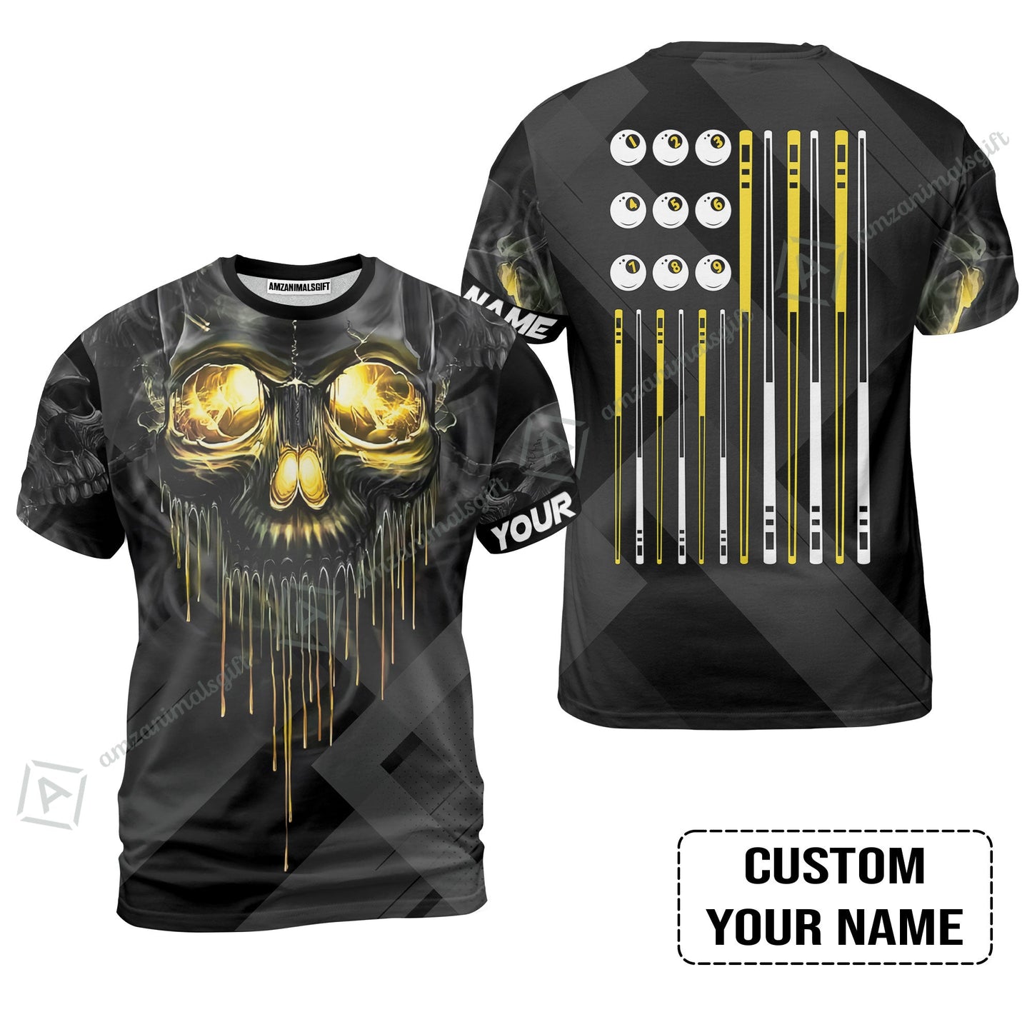 Long Sleeve Men Polo Shirt - Billiards Pool Player Skull Custom Polo Shirt, Skull Billiards Shirt For Billiards Players, Personalized Billiards Gift