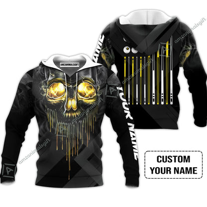 Long Sleeve Men Polo Shirt - Billiards Pool Player Skull Custom Polo Shirt, Skull Billiards Shirt For Billiards Players, Personalized Billiards Gift