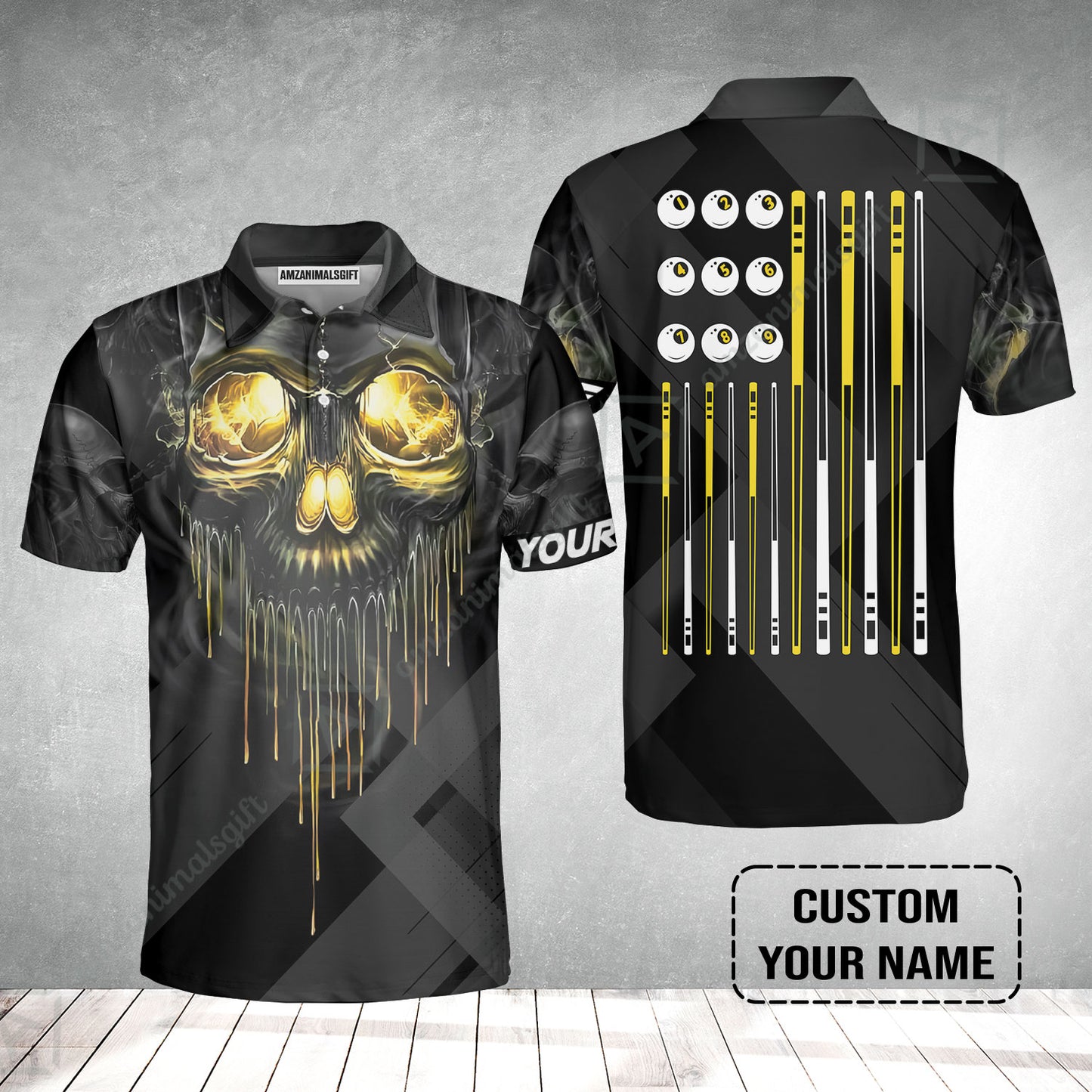 Men Polo Shirt - Billiards Pool Player Skull Custom Polo Shirt, Skull Billiards Shirt For Billiards Players, Personalized Billiards Gift
