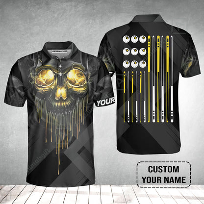 Men Polo Shirt - Billiards Pool Player Skull Custom Polo Shirt, Skull Billiards Shirt For Billiards Players, Personalized Billiards Gift