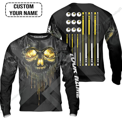 Long Sleeve Men Polo Shirt - Billiards Pool Player Skull Custom Polo Shirt, Skull Billiards Shirt For Billiards Players, Personalized Billiards Gift