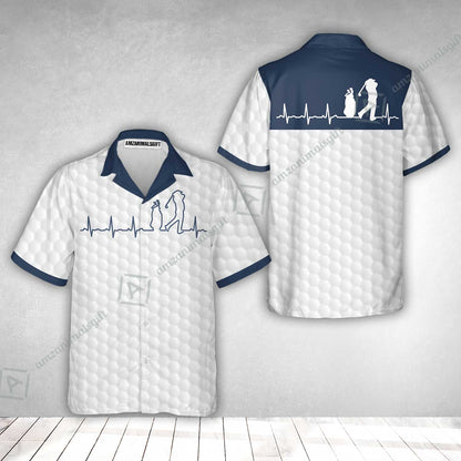 Golf Hawaiian Shirt - Heartbeat Golfer White And Navy Golf Hawaiian Shirt, White Golf Ball Pattern Hawaiian Shirt - Best Gift For Golfers