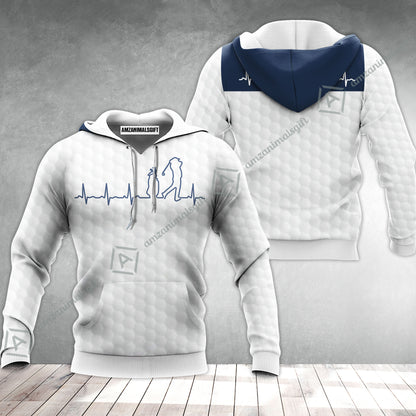 Golf Hoodie - Heartbeat Golfer White And Navy Golf Hoodie, White Golf Ball Pattern Hoodie - Best Gift For Golfers