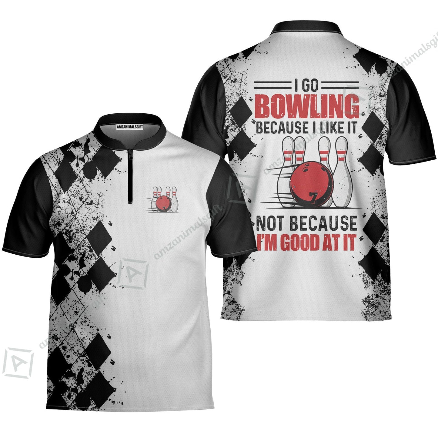 Long Sleeve Men Polo Shirt - I Go Bowling Because I Like It Men Polo Shirt, Black Argyle Pattern Shirt Design, Best Polo Style Bowling Shirt