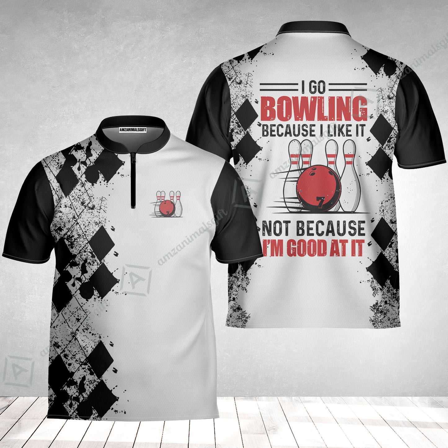 Bowling Jersey - I Go Bowling Because I Like It Bowling Jersey , Black Argyle Pattern Shirt Design, Best Bowling Shirt