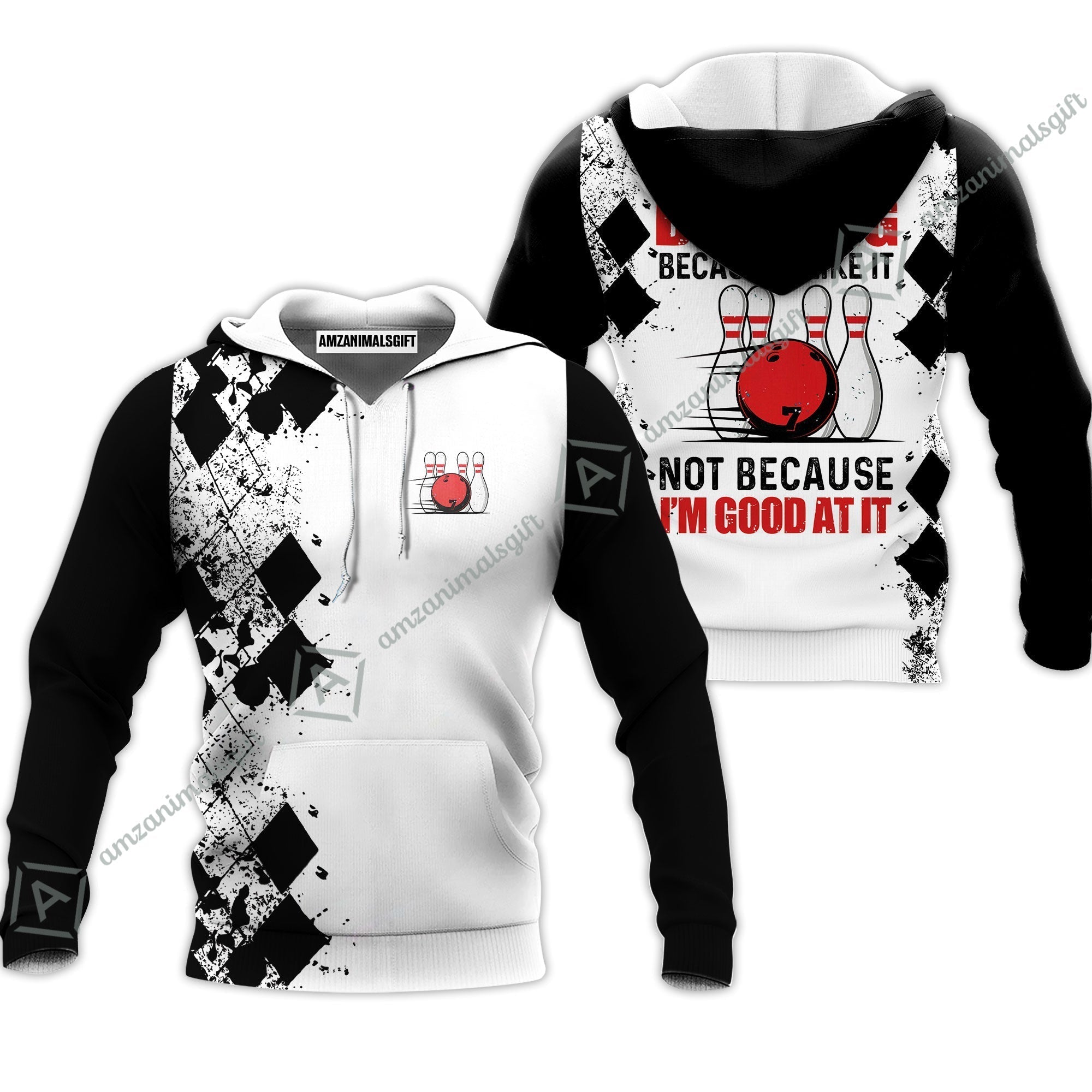 Bowling Hoodie - I Go Bowling Because I Like It Hoodie, Black Argyle Pattern Shirt Design, Best Bowling Shirt