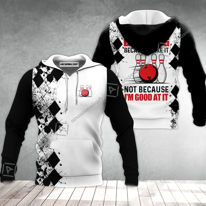 Bowling Hoodie - I Go Bowling Because I Like It Hoodie, Black Argyle Pattern Shirt Design, Best Bowling Shirt