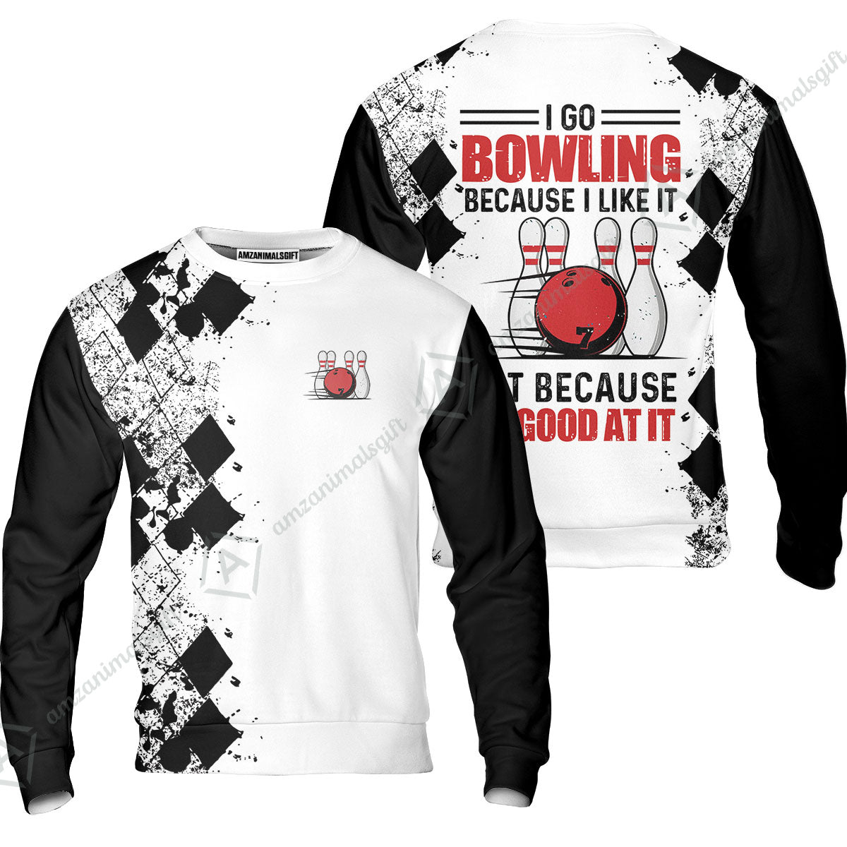 Bowling Sweatshirt - I Go Bowling Because I Like It Sweatshirt, Black Argyle Pattern Shirt Design, Best Bowling Shirt