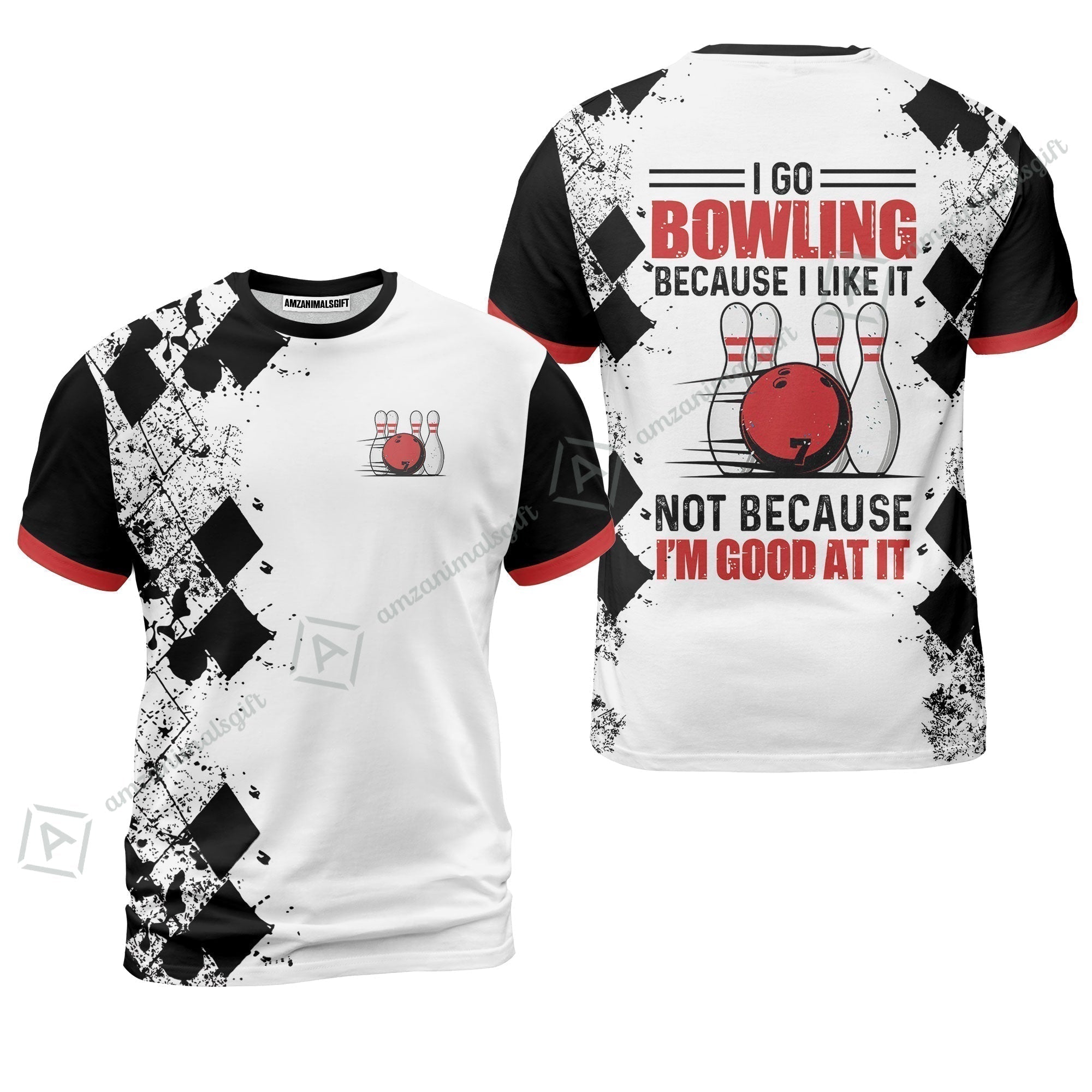 Bowling T-Shirt - I Go Bowling Because I Like It T-Shirt, Black Argyle Pattern Shirt Design, Best Bowling Shirt